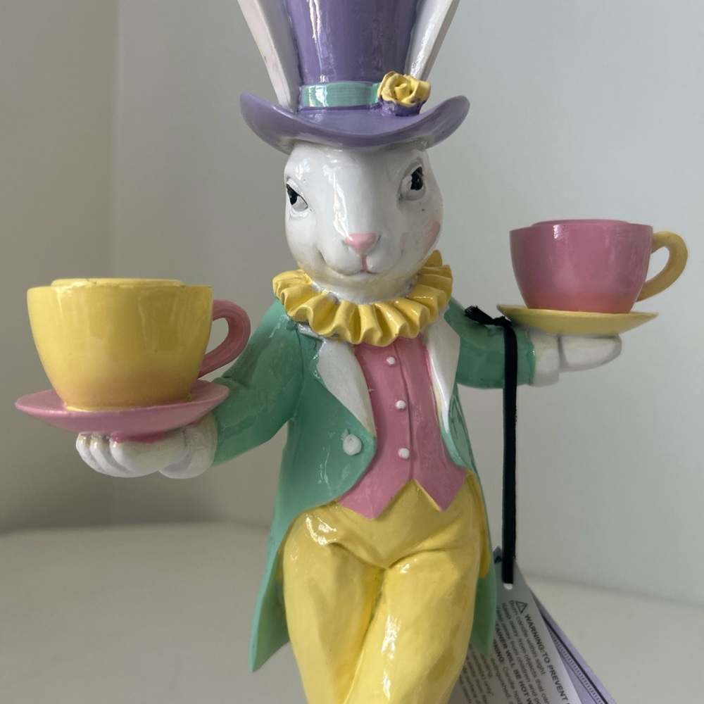 Easter Bunny Teacup Figurine Whimsical Candle Holder Decor - Picture 6 of 16